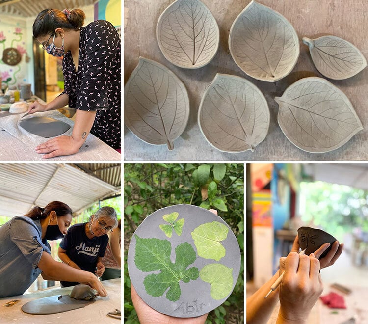 imprinting workshop at aura pottery